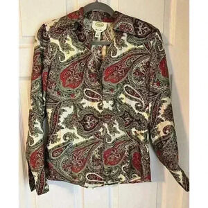 Vintage 100% Silk Paisley Blouse Womens Talbots Luxury Colorful Top